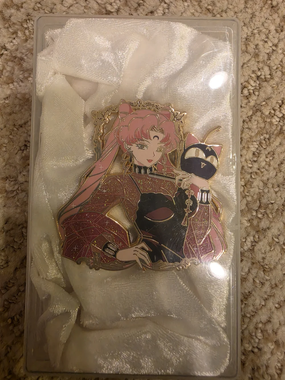 Sailor Moon-inspired Pink Enamel Pin with Black Accent
